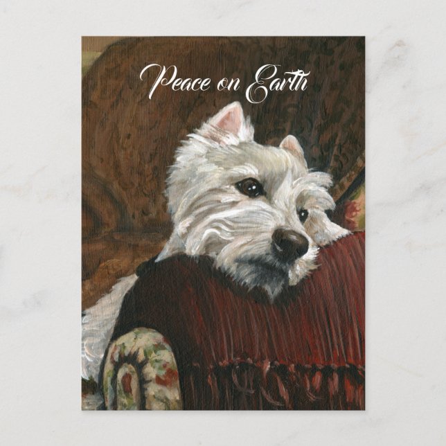 Postal Festiva Westie descansando en sofá (Anverso)