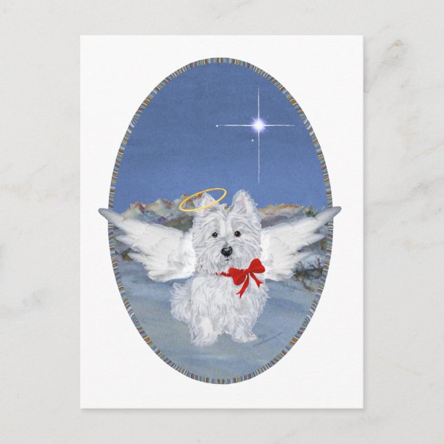 Postal Festiva Westie Navidades Angel (Anverso)