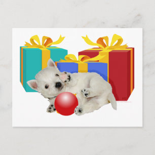 Postal Festiva Westie Puppy Navidades Playtime