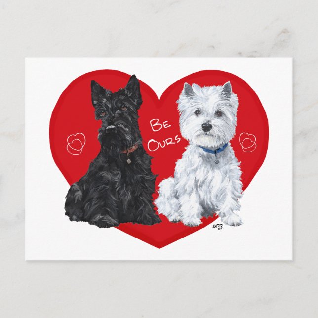 Postal Festiva Westie y Scottie San Valentín (Anverso)