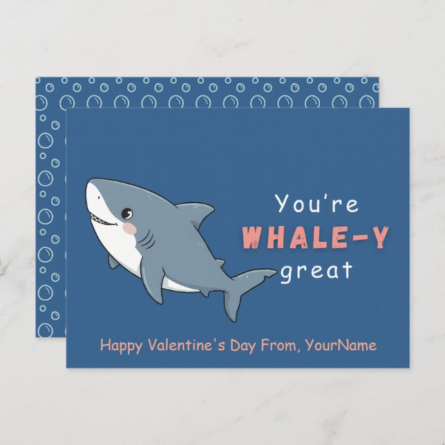 Postal Festiva Whale Valentine Pun Card – You’re Whale-y Great (Anverso / Reverso)