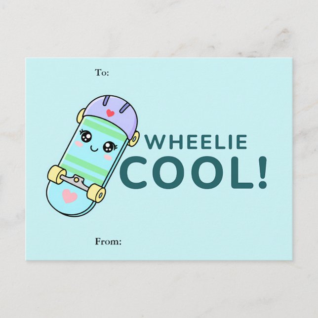 Postal Festiva Wheelie Cool! Cute Skateboard Classroom Valentine  (Anverso)
