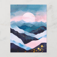 Whimical Minimalista Gold Mountain Watercolor