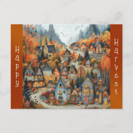 Postal Festiva Whimsical Autumn Village Forest Ilustracion