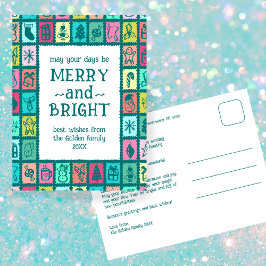 Postal Festiva Whimsical Christmas Grid Cute Custom 