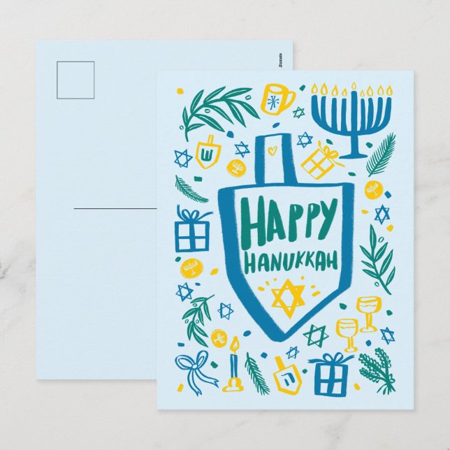 Postal Festiva Whimsical Cute Dreidel Menorah PERSONALIZADO HANUK (Anverso / Reverso)