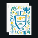 Postal Festiva Whimsical Cute Dreidel Menorah PERSONALIZADO HANUK<br><div class="desc">Una tarjeta perfecta para unas vacaciones divertidas. ¡La mano hizo arte para ti! ¡TODO PERSONALIZABLE! Haga clic en "Personalizar" para editar el texto. Haga clic en "editar usando la herramienta de diseño" para ajustar las fuentes, colores y colocaciones. (también revisa mi tienda para ver otros diseños) Esta es una postal,...</div>