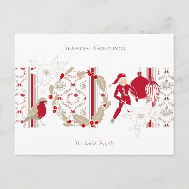 Postal Festiva Whimsical de moda Temporadas de Saludos (Anverso)
