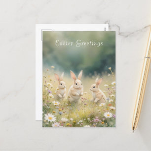 Postal Festiva Whimsical Easter Meadow Springtime Bunny