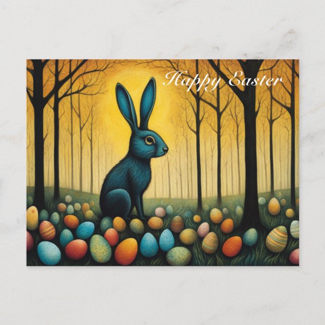 Postal Festiva Whimsical Forest Bunny Eggs de Pascua (Anverso)