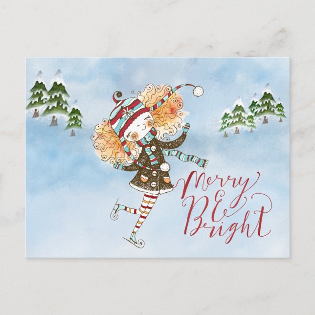 Postal Festiva Whimsical Ginger Hair Ice Skater (Anverso)