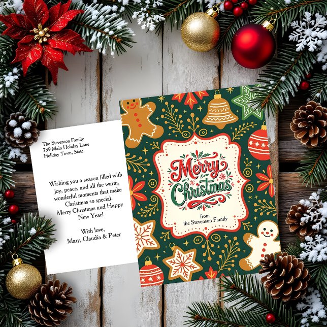 Postal Festiva Whimsical Gingerbread Holly Christmas Greetings (Subido por el creador)
