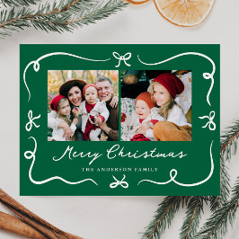 Postal Festiva Whimsical Hand Drawn Bows Green 2 Photo Navidades