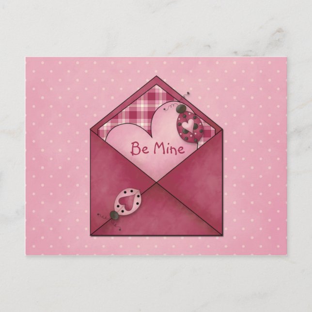 Postal Festiva Whimsical Ladybugs Hearts on Envelope Valentine (Anverso)
