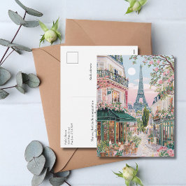 Postal Festiva Whimsical Paris Summer Travel Eiffel Tower Floral