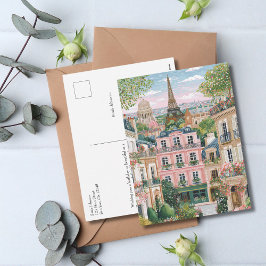 Postal Festiva Whimsical Paris Summer Travel Eiffel Tower Floral