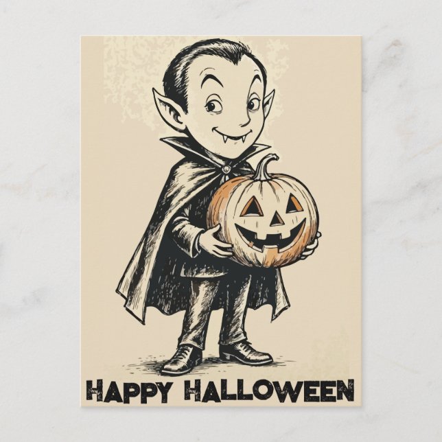Postal Festiva Whimsical Vampire with Pumpkin (Anverso)