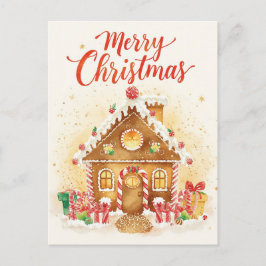Postal Festiva Whimsical Watercolor Gingerbread House