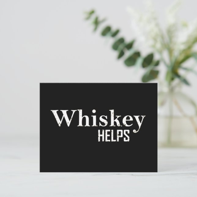 Postal Festiva Whiskey ayuda a tomar bebidas alcohólicas graciosa (Anverso de pie)