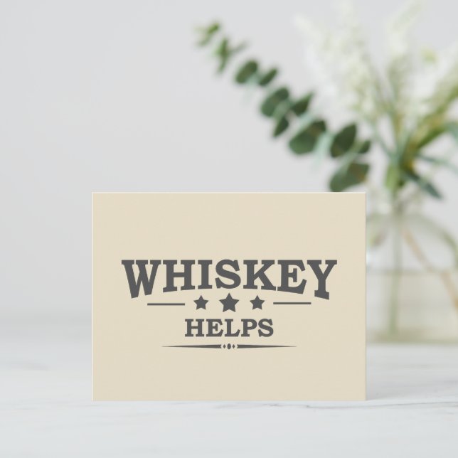 Postal Festiva Whiskey ayuda a tomar palabras graciosas de alcoho (Anverso de pie)