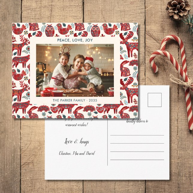 Postal Festiva White Christmas Woodland Animals Folk Art Photo (Subido por el creador)