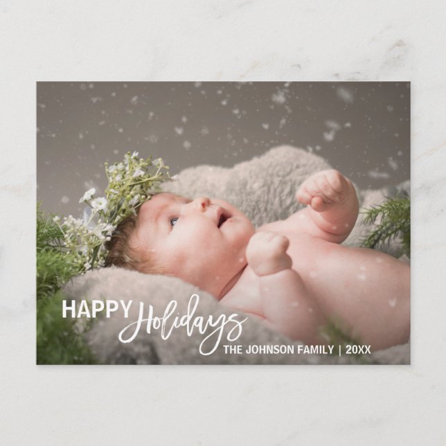 Postal Festiva White Happy Holidays Baby First | add PHOTO (Anverso)