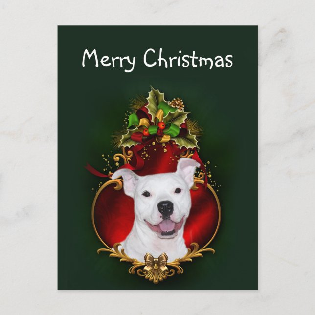 Postal Festiva White pitbull Christmas (Anverso)