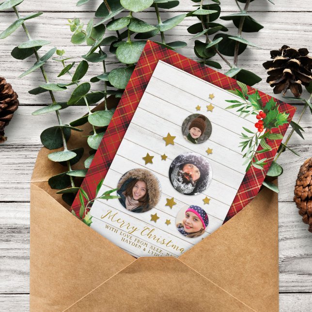 Postal Festiva White Wood & Red Plaid | Christmas Tree 4 Photo (Subido por el creador)