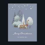 Postal Festiva Winter Forest Buck Doe Merry Christmas<br><div class="desc">Postal navideña Cute Merry con una escena acuarela de invierno con un dólar y una paloma en un bosque nevado y brillantes estrellas sobre ellos. Personalice fácilmente esta hermosa postal de vacaciones con su nombre familiar,  dirección de retorno y texto adicional como desee.</div>