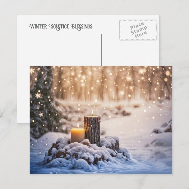 Postal Festiva Winter Solstice Yule Candles in Snow (Anverso / Reverso)