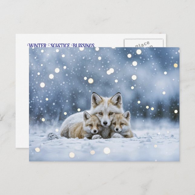 Postal Festiva Winter Solstice Yule Foxes in Snow (Anverso / Reverso)