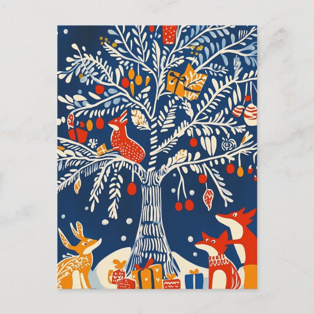 Postal Festiva Winter Wonderland, Animal card, Holiday folk art (Anverso)