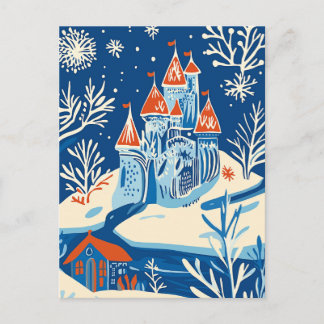 Postal Festiva Winter Wonderland, Castillo de hielo, arte folclór
