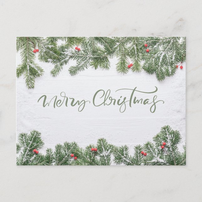 Postal Festiva Winter Wonderland Merry Christmas Calligraphy Pine (Anverso)