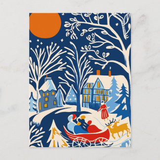 Postal Festiva Winter Wonderland, Santa Sleigh, arte folclórico n
