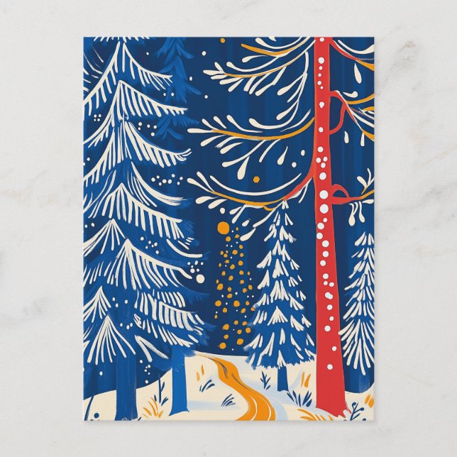 Postal Festiva Winter Wonderland, Snowy Forest, arte popular de v (Anverso)
