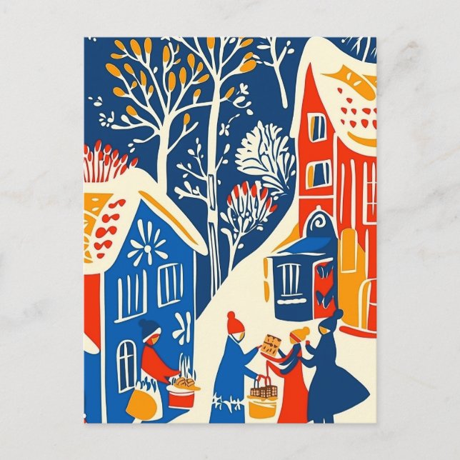 Postal Festiva Winter Wonderland, Winter Market, Holiday folk art (Anverso)