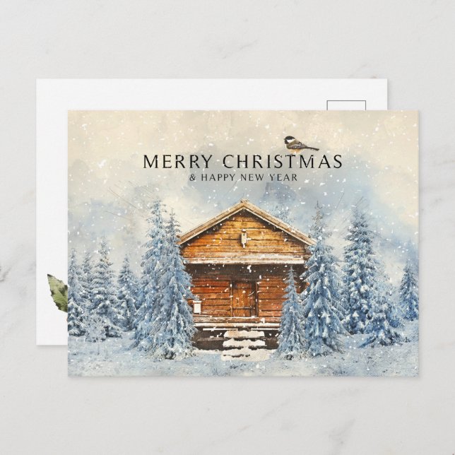 Postal Festiva Winter Wood House and Pine (Anverso / Reverso)