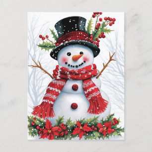 Postal Festiva Winter Woodland Friends   Hombre de nieve festivo