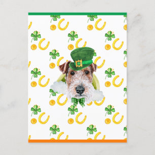 Postal Festiva Wire Fox Terrier Shamrock Día de San Patricio