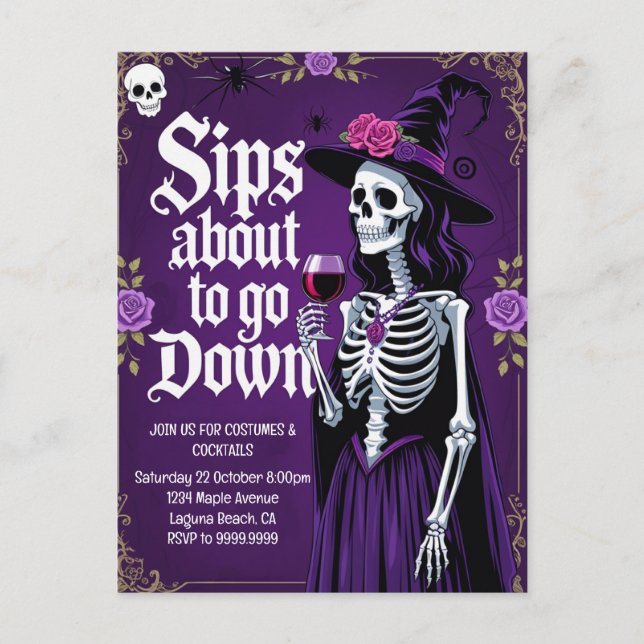 Postal Festiva Witch Skeleton Halloween (Anverso)