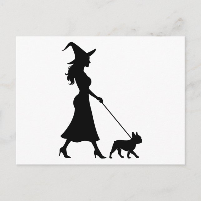 Postal Festiva Witch Walking Frenchie (Anverso)