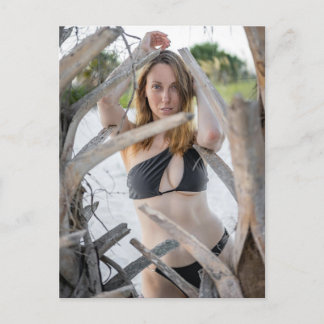 Postal Festiva Woman In A Black Bikini By Beach