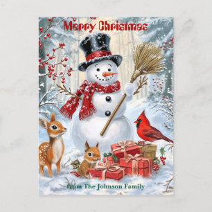 Postal Festiva Woodland Snowman   Navidades familiares personaliz