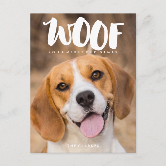 Postal Festiva WOOF You a Merry Christmas | Foto de perro (Anverso)