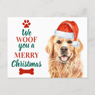 Postal Festiva Woof You Merry Christmas Cute Dog Golden Retriever