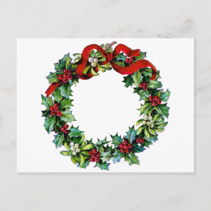 Postal Festiva Wreath de navidades de Holly e MIstletoe
