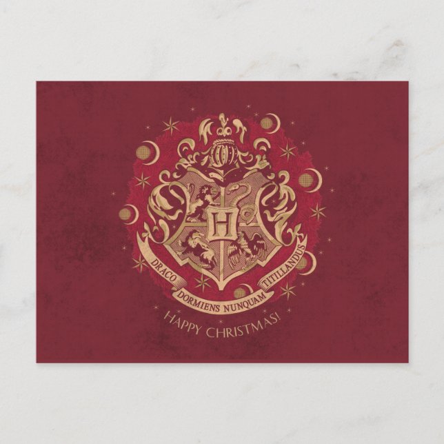Postal Festiva Wreath de vacaciones Escudo Red HOGWARTS™ (Anverso)