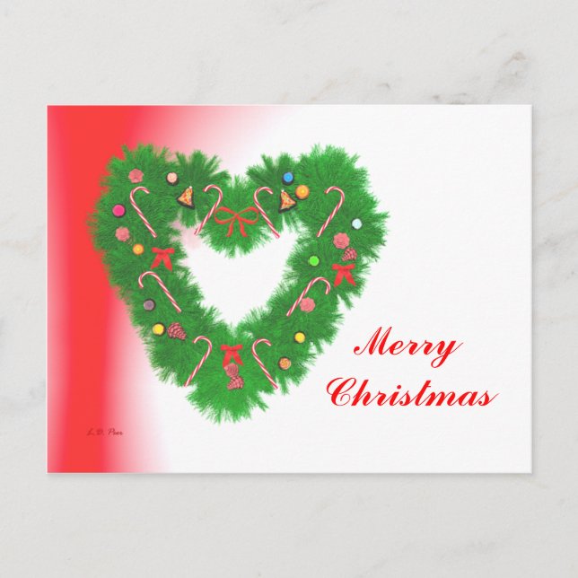 Postal Festiva Wreath del corazón de los navidades (Anverso)