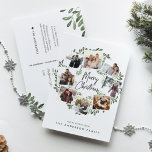 Postal Festiva Wreath Naturally Joyful | NAVIDADES COLLAGES DE FO<br><div class="desc">Un diseño festivo de tarjetas de vacaciones que incluye ocho de tus fotos favoritas dispuestas en un diseño de corona redondeada acentuado por un follaje color agua verde oscuro sobre un fondo blanco y fresco. "Feliz Navidad" aparece en el centro en la tipografía festiva de escritura con letras a mano....</div>